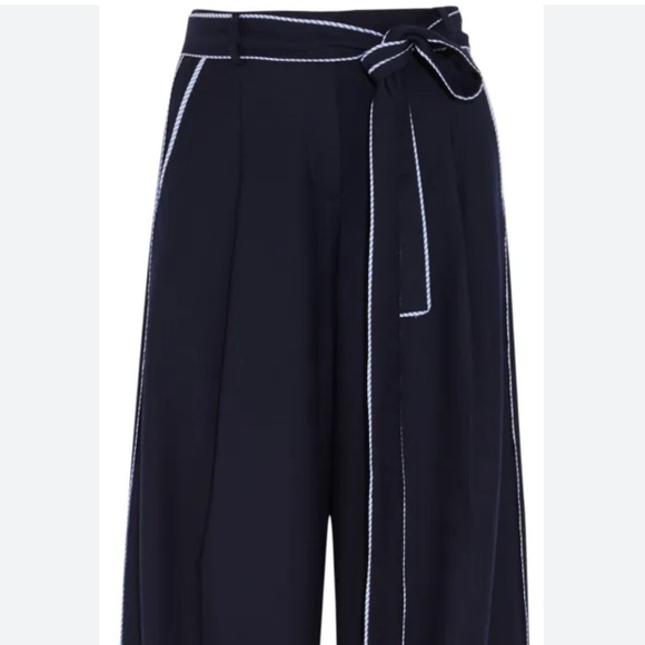 J. Crew for Net A Porter 12 Dark Blue Wide-Leg Pants with Striped Piping Accents - Picture 12 of 12